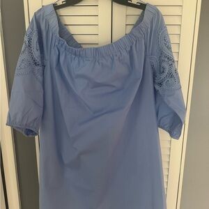 Neiman Marcus Light Blue Embroidered Blouse